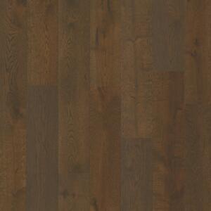 Close-up of dark timber flooring with deep brown tones, visible grain and natural knot detail